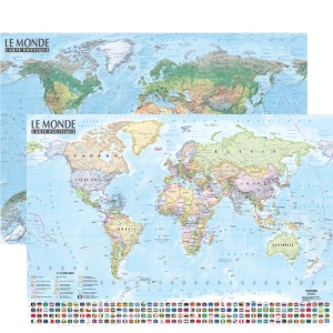 Monde ; carte murale politique et physique, avec barres 1 : 31 000 000