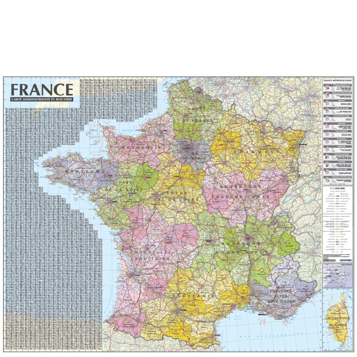 France ; carte murale administrative et routière, avec barres 1 : 1 050 000 ExpressMap