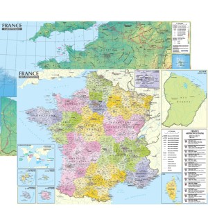 France ; carte murale administrative et physique, poster 1 : 1 500 000