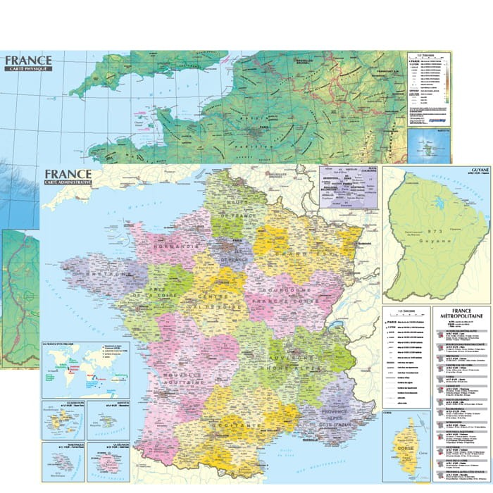France ; carte murale administrative et physique, poster 1 : 1 500 000 ExpressMap